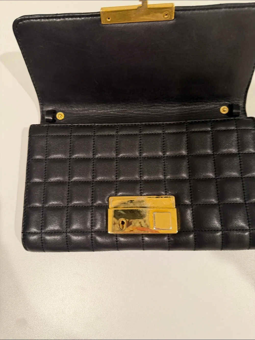 Michael Kors Black Quilted Leather Clutch with Gold Hardware